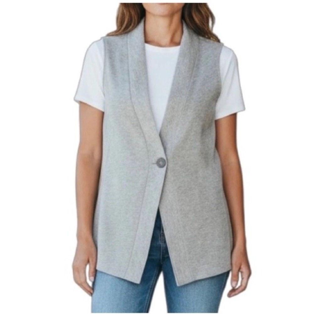 J. Jill Gray sweatshirt one button longline Fleece Lined vest SzM